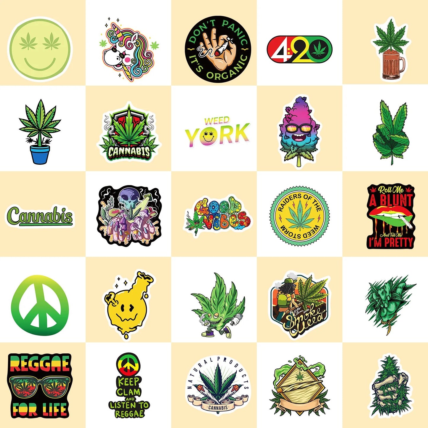 10/25/50pcs Weed Smoking Hemp Graffiti Stickers