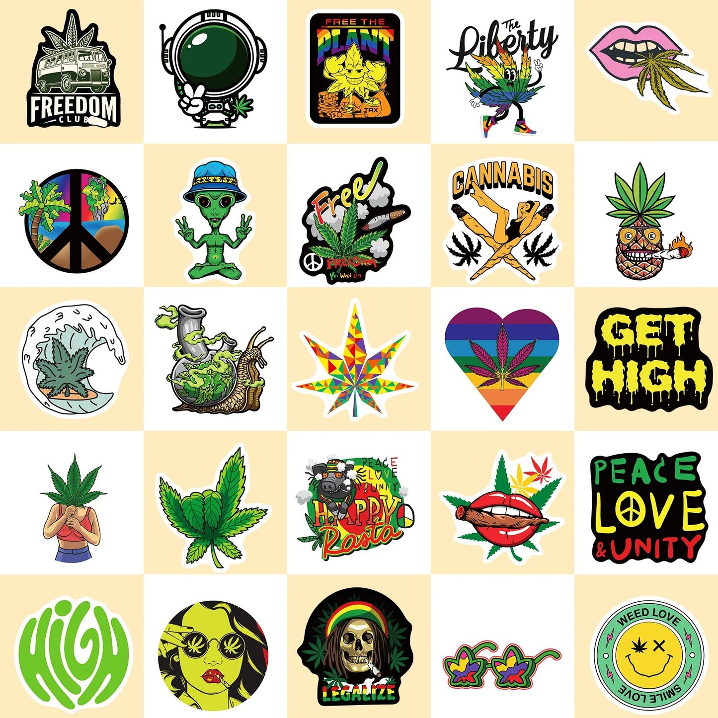 10/25/50pcs Weed Smoking Hemp Graffiti Stickers